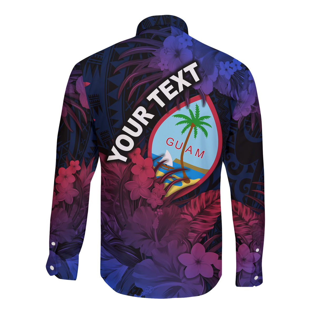 (Custom Personalised) Guam Polynesian Hawaii Long Sleeve Button Shirt Tropical Flowers - Gradient Vibes LT8 - Polynesian Pride