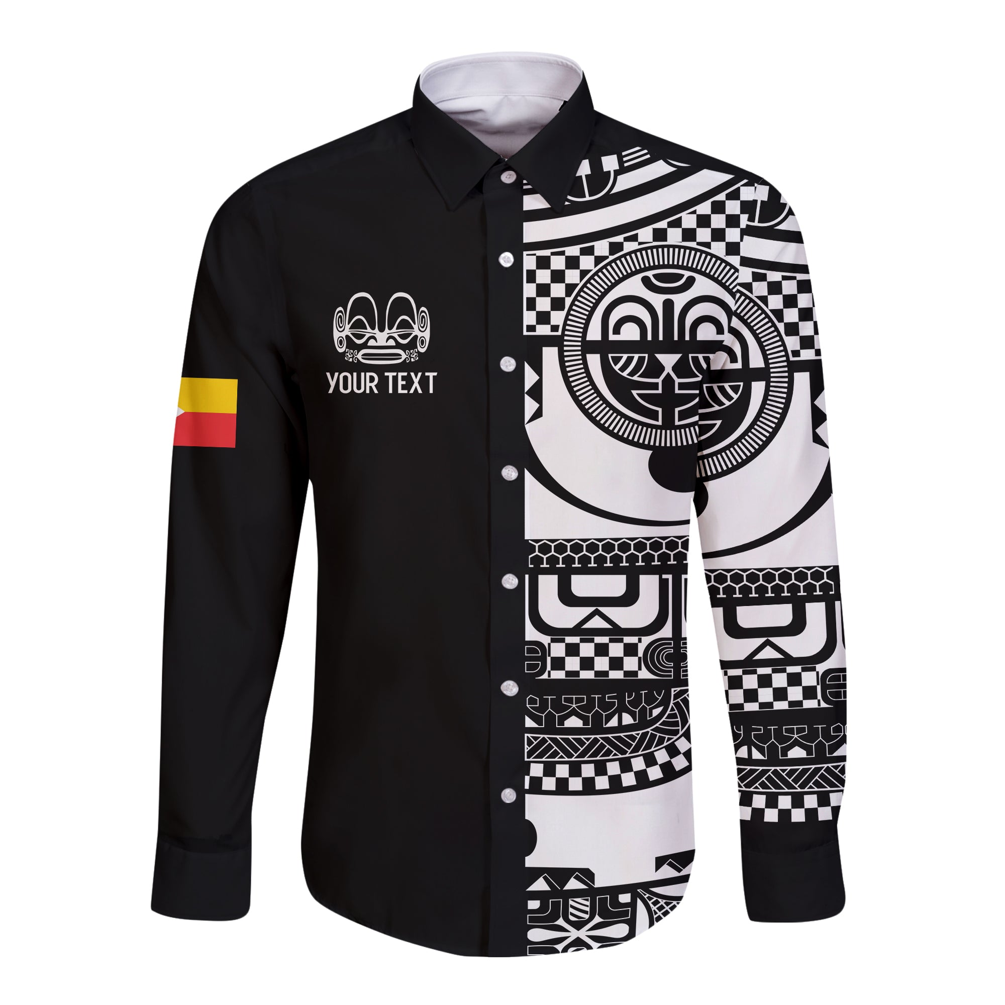 (Custom Personalised) Marquesas Islands Tiki Long Sleeve Button Shirt Marquesan Tattoo LT13 Unisex Black - Polynesian Pride