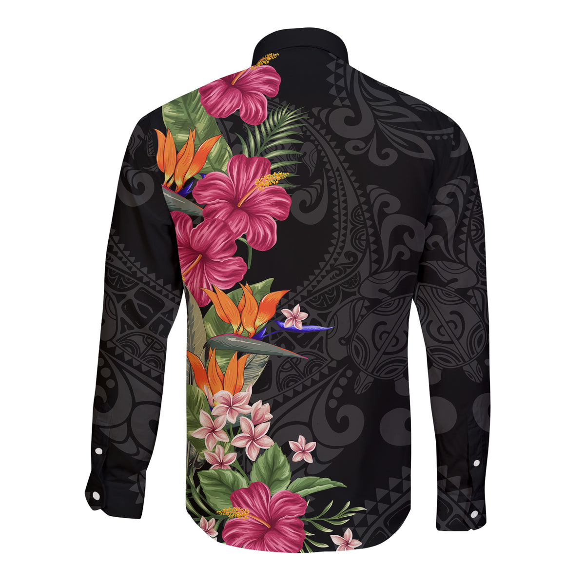 Hawaii Flowers Mix Tribal Pattern Long Sleeves Button Shirt LT6 - Polynesian Pride