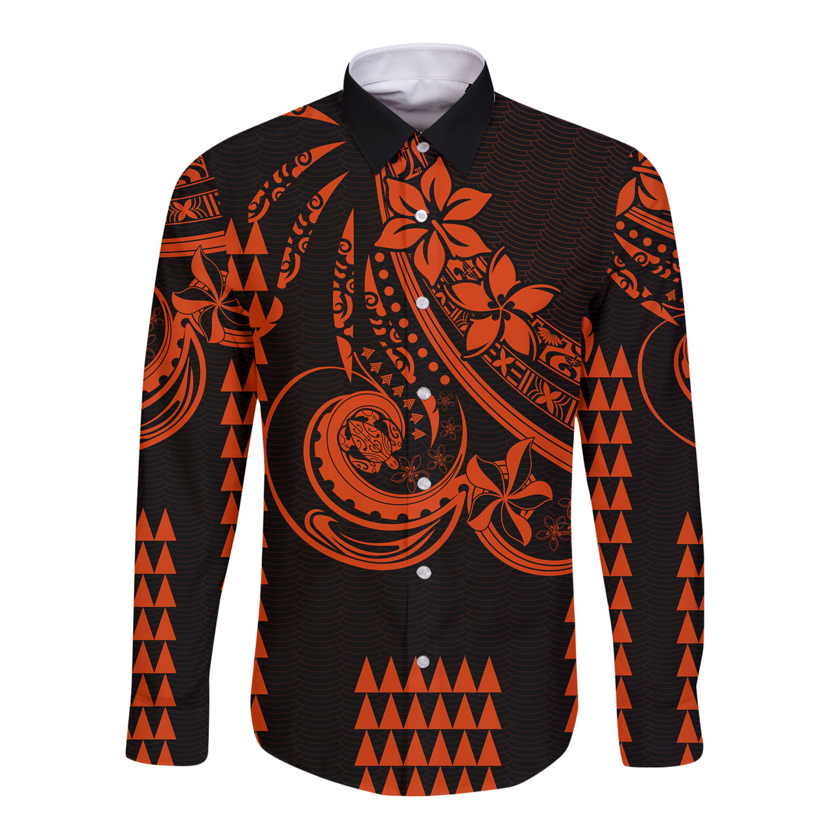 Kakau Hawaiian Polynesian Couples Matching Outfits Long Sleeve Dress And Long Sleeve Button Shirt Orange LT6 - Polynesian Pride