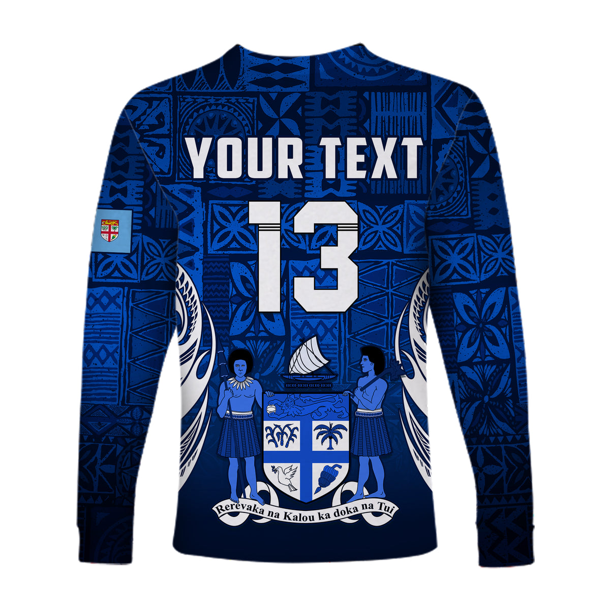 (Custom Text and Number) Fiji Rugby Long Sleeve Shirt Flying Fijians Blue Tapa Pattern LT13 - Polynesian Pride