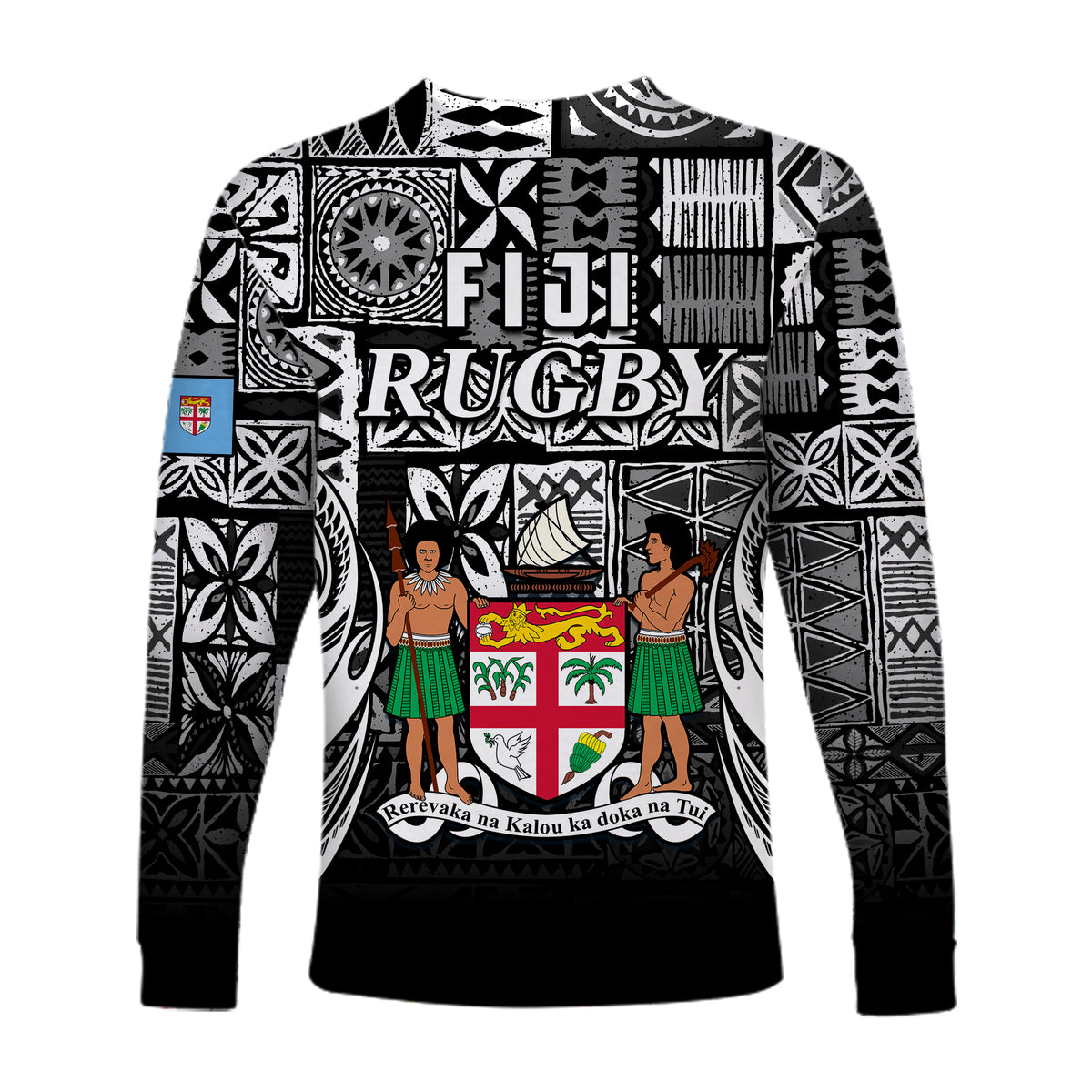 Fiji Rugby Long Sleeve Shirt Flying Fijians Black Tapa Pattern LT13 - Polynesian Pride