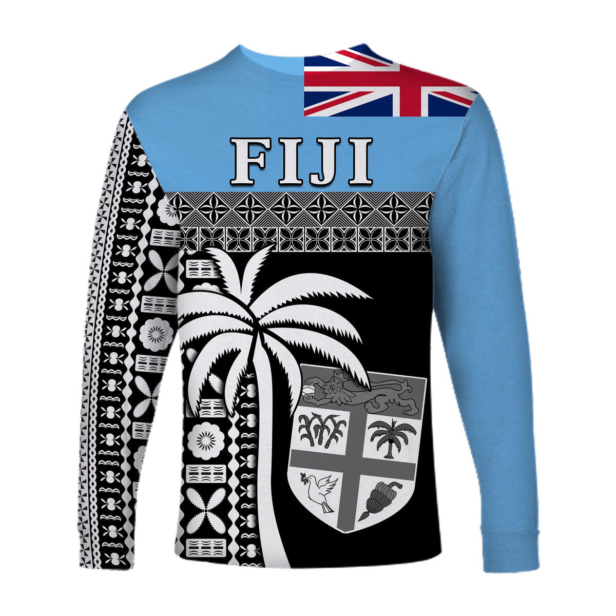 Fiji Tapa Pattern Long Sleeve Shirt Coconut Tree LT13 - Polynesian Pride