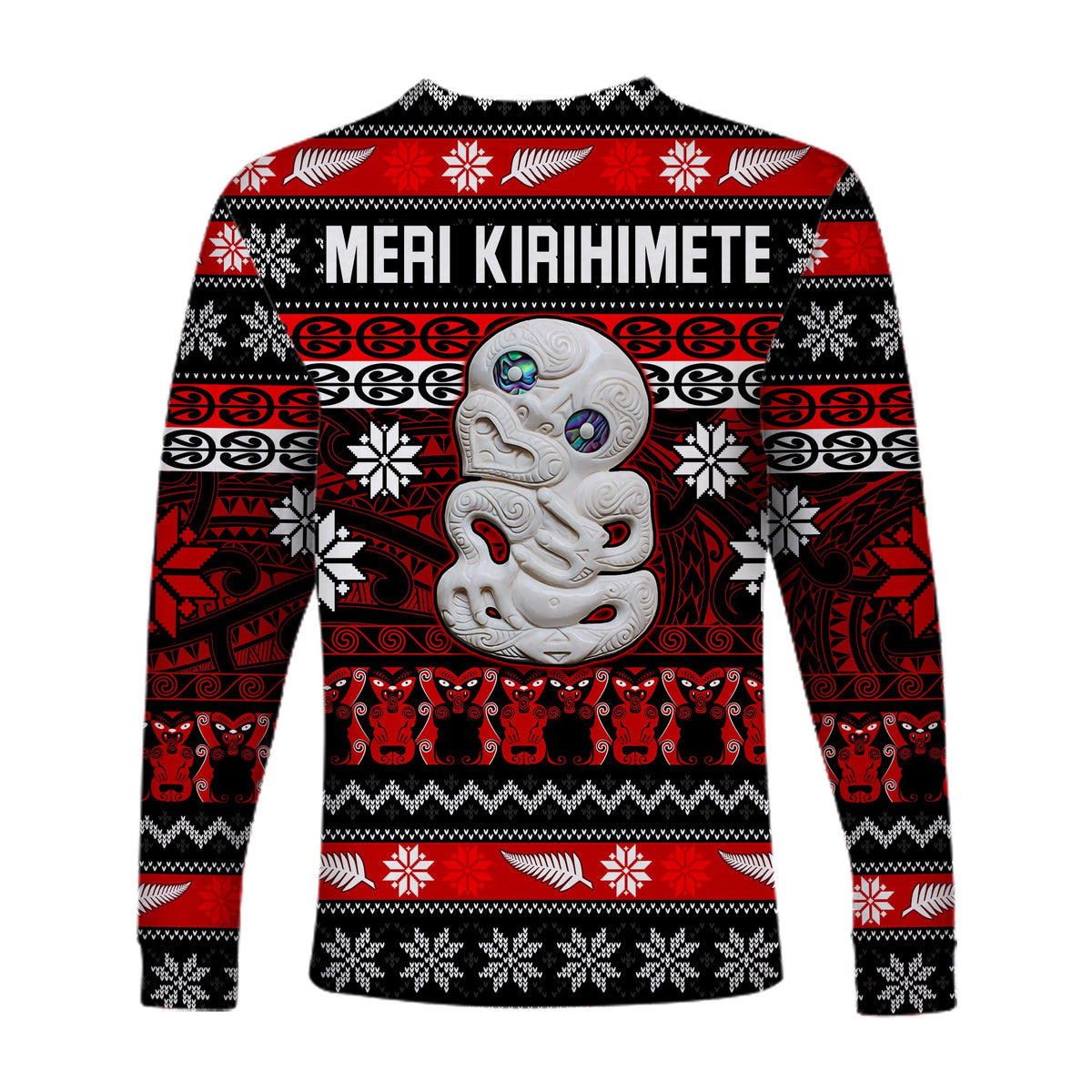 New Zealand Hei Tiki Christmas Long Sleeve Shirt Maori Meri Kirihimete LT13 - Polynesian Pride