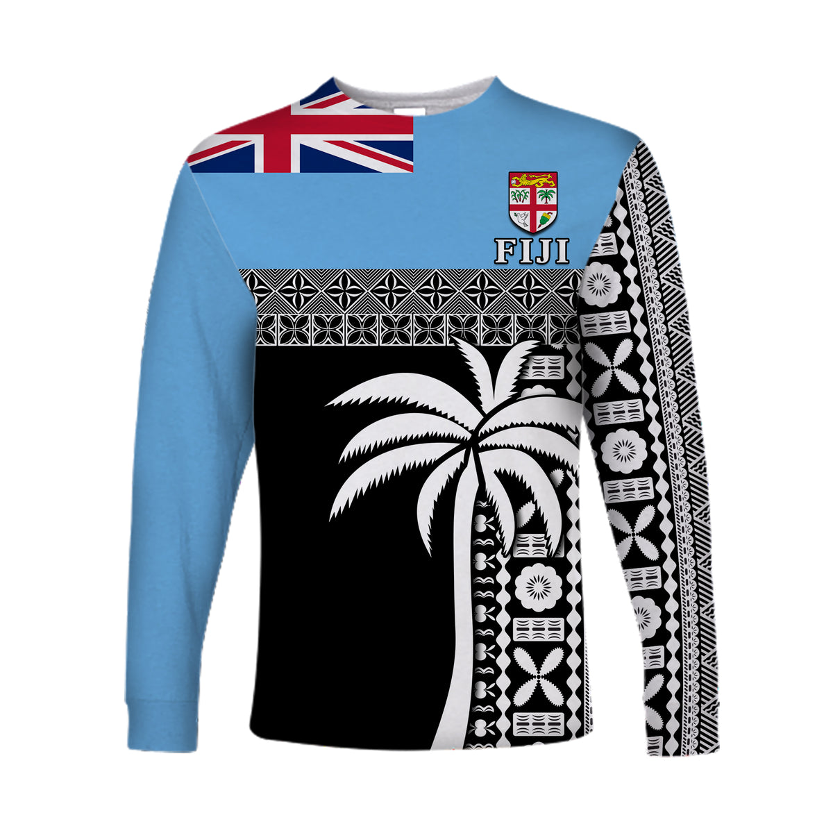 (Custom Personalised) Fiji Tapa Pattern Long Sleeve Shirt Coconut Tree LT13 - Polynesian Pride