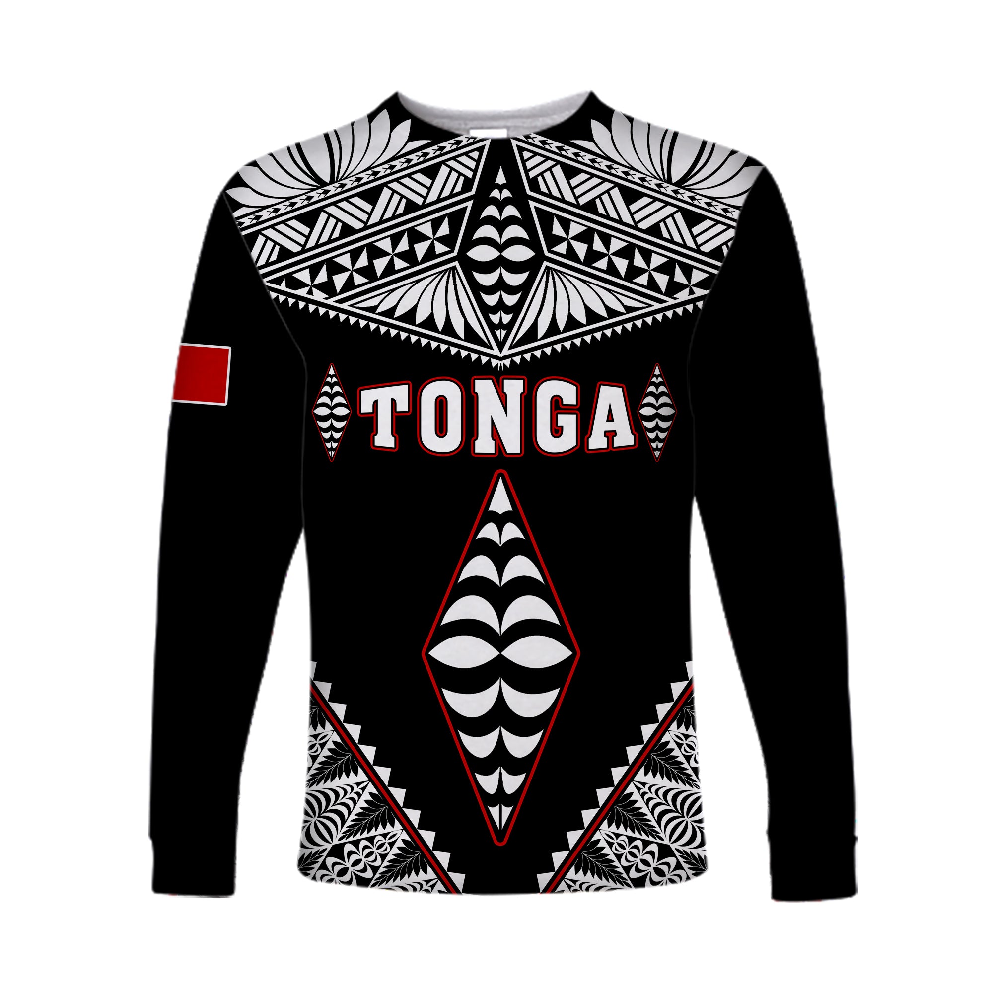 Tonga Long Sleeve Shirt Tongan Kupesi Pattern LT13 Unisex Black - Polynesian Pride