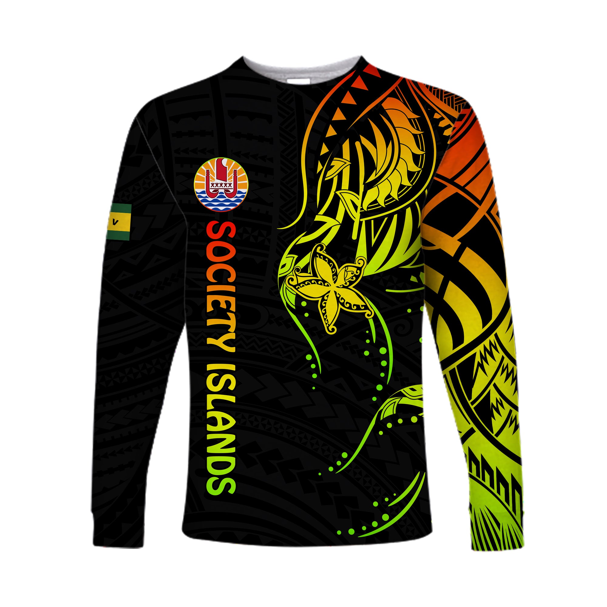 Society Islands Long Sleeve Shirt Mix Pattern Leeward Islands French Polynesia LT13 Unisex Reggae - Polynesian Pride