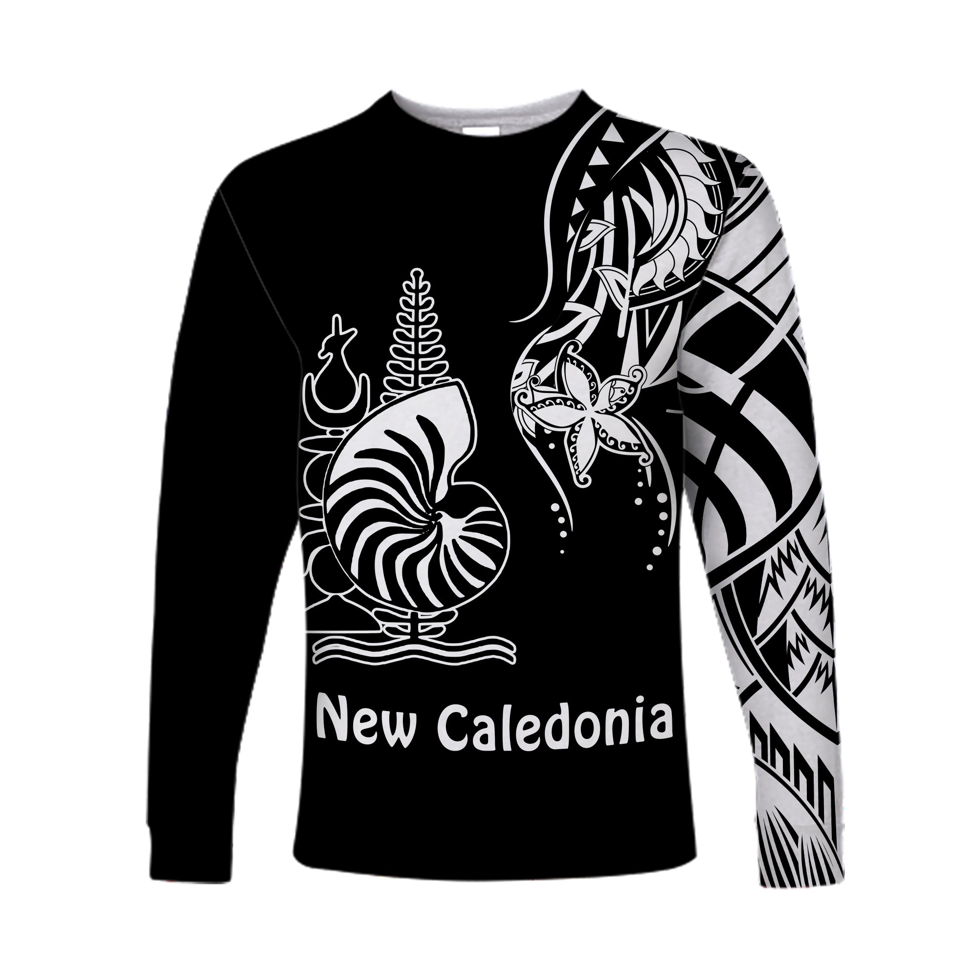 New Caledonia Long Sleeve Shirt Emblem Nautilus Shell Version Black LT13 Unisex Black - Polynesian Pride
