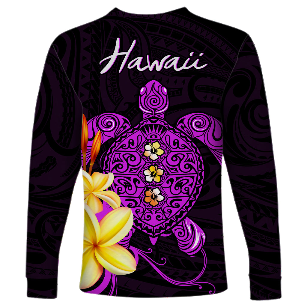 Hawaii Turtle Long Sleeve Shirt Hawaiian Flowers Version Purple Elegant LT13 - Polynesian Pride