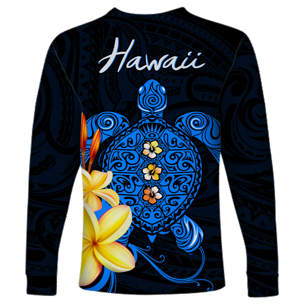 Hawaii Turtle Long Sleeve Shirt Hawaiian Flowers Version Blue Elegant LT13 - Polynesian Pride