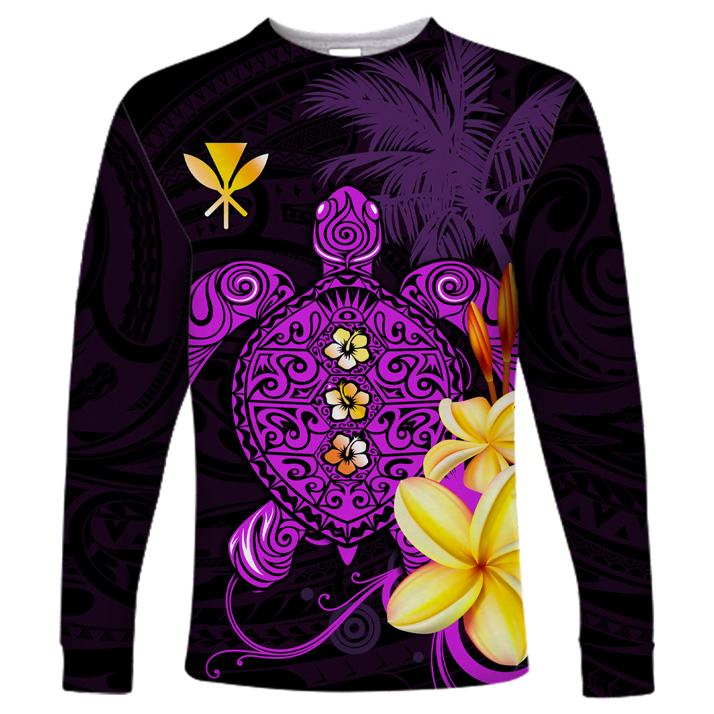 Hawaii Turtle Long Sleeve Shirt Hawaiian Flowers Version Purple Elegant LT13 Unisex Purple - Polynesian Pride