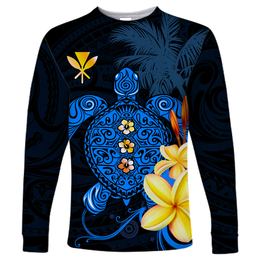Hawaii Turtle Long Sleeve Shirt Hawaiian Flowers Version Blue Elegant LT13 Unisex Blue - Polynesian Pride