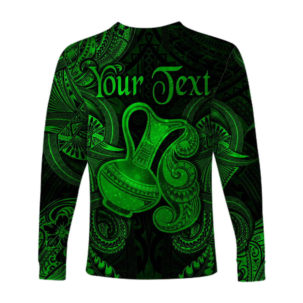 (Custom Personalised) Aquarius Zodiac Polynesian Long Sleeve Shirt Unique Style - Green LT8 - Polynesian Pride
