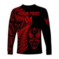 (Custom Personalised) New Zealand Haka Rugby Maori Long Sleeve Shirt Silver Fern Vibes - Red LT8 - Polynesian Pride