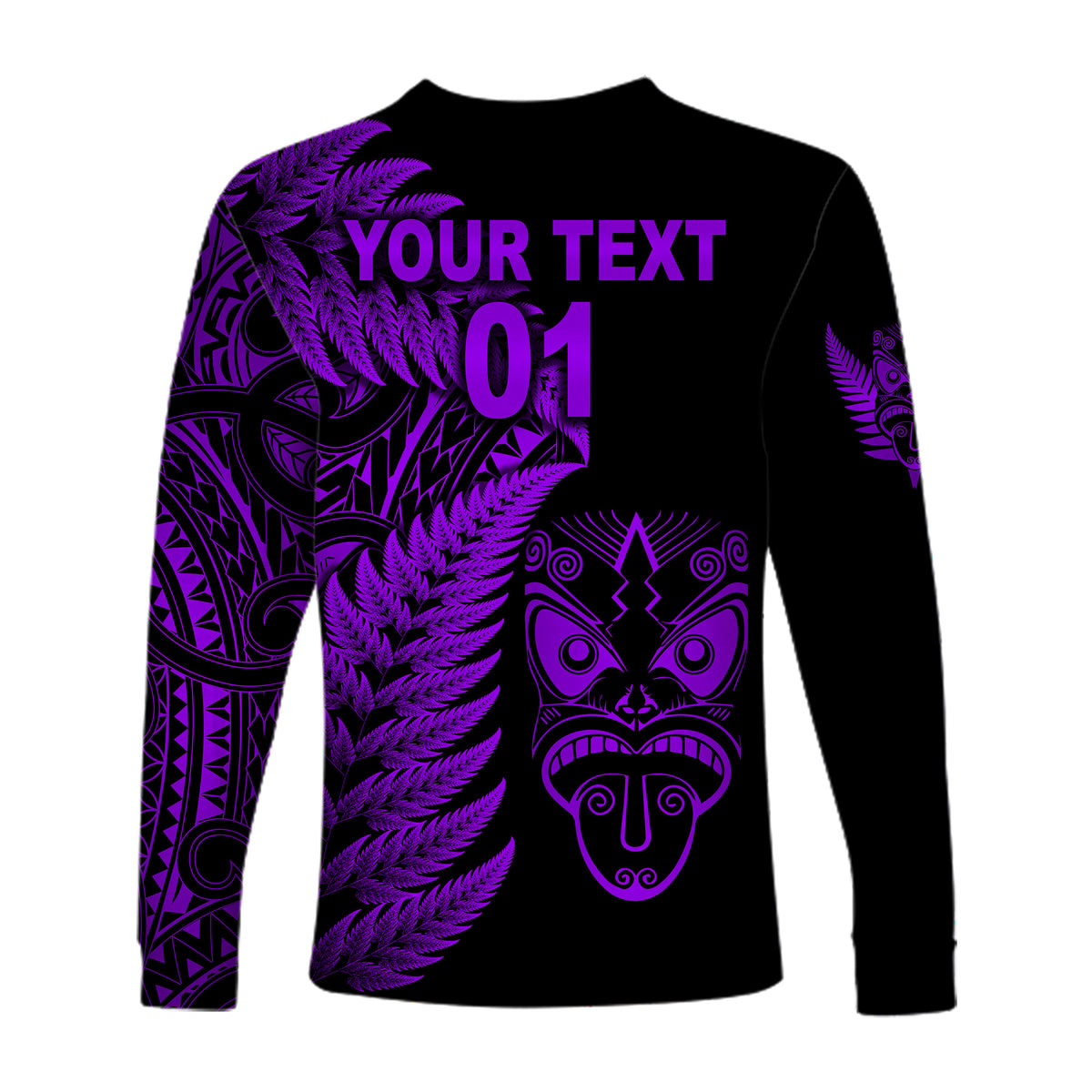 (Custom Personalised) New Zealand Haka Rugby Maori Long Sleeve Shirt Silver Fern Vibes - Purple LT8 - Polynesian Pride