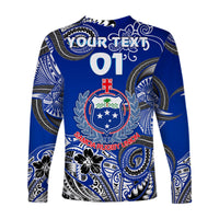 (Custom Personalised) Samoa Manu Long Sleeve Shirt Rugby Unique Style - Blue White LT8 - Polynesian Pride