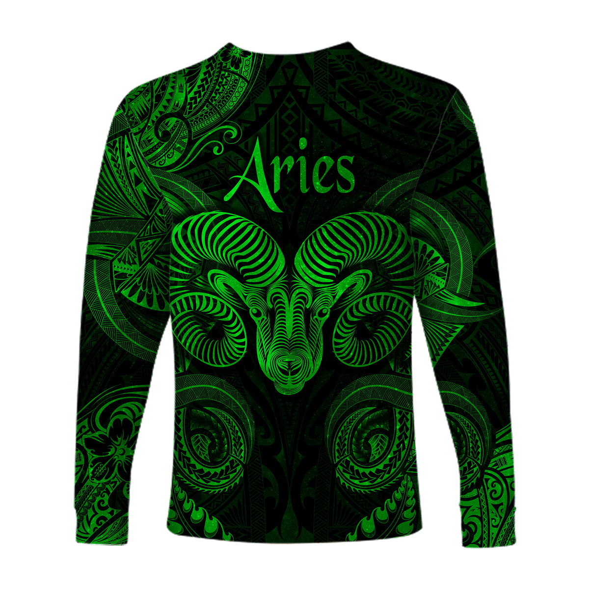 Aries Zodiac Polynesian Long Sleeve Shirt Unique Style - Green LT8 - Polynesian Pride