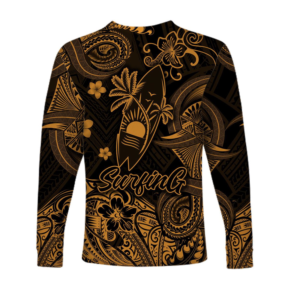 Hawaii Surfing Polynesian Long Sleeve Shirt Unique Style - Gold LT8 - Polynesian Pride