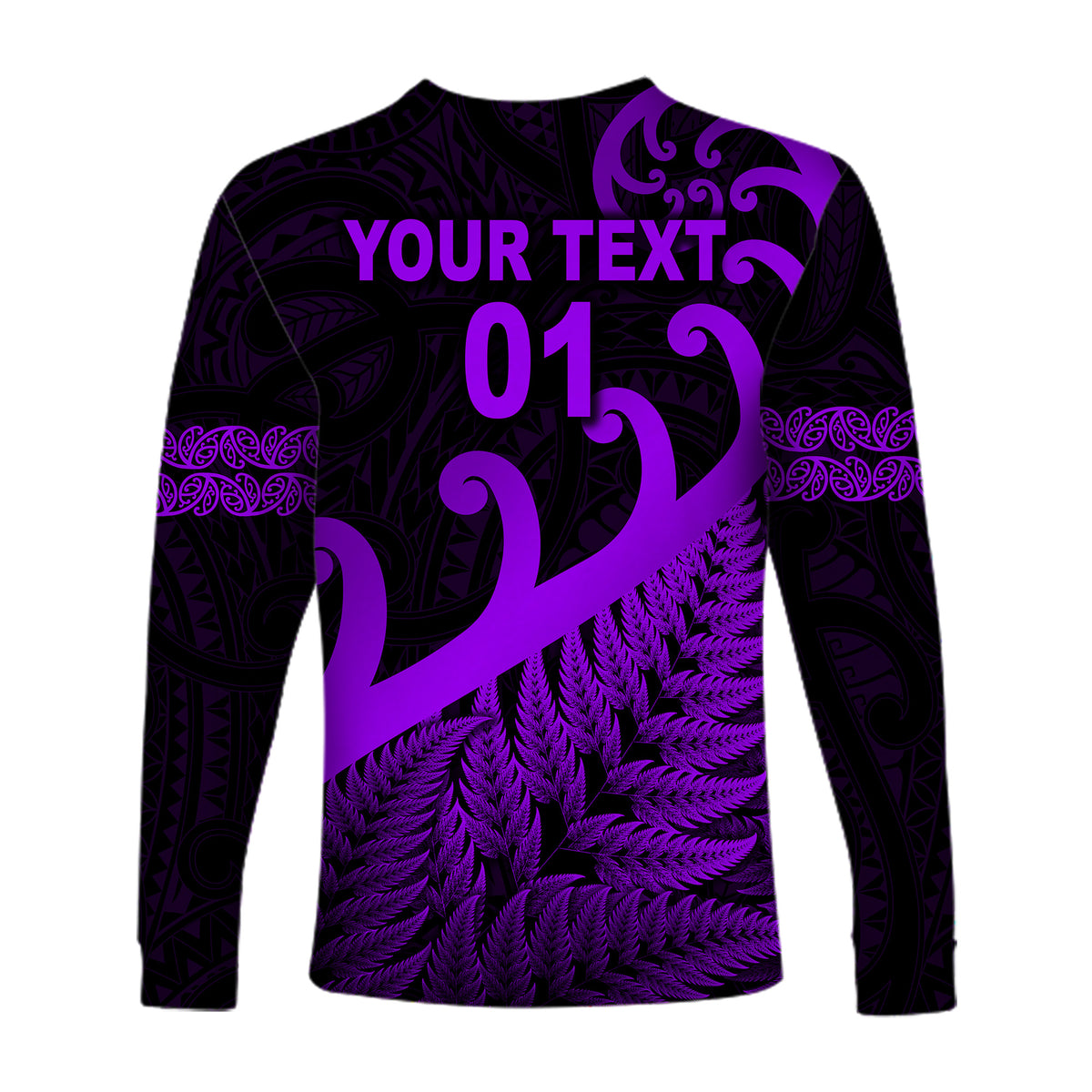 (Custom Personalised) New Zealand Rugby Maori Long Sleeve Shirt Silver Fern Koru Vibes - Purple LT8 - Polynesian Pride