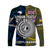 (Custom Personalised) New Zealand Maori Aotearoa And Niue Together Long Sleeve Shirts - Blue, Custom Text And Number LT8 - Polynesian Pride