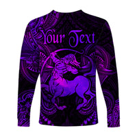 (Custom Personalised) Sagittarius Zodiac Polynesian Long Sleeve Shirt Unique Style - Purple LT8 - Polynesian Pride