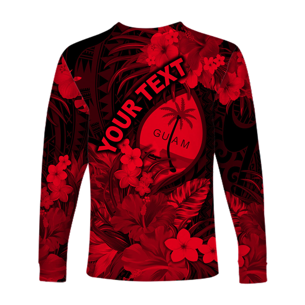 (Custom Personalised) Guam Polynesian Long Sleeve Shirt Tropical Flowers - Red LT8 - Polynesian Pride