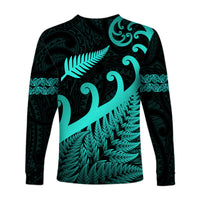 New Zealand Rugby Maori Long Sleeve Shirt Silver Fern Koru Vibes - Turquoise LT8 - Polynesian Pride