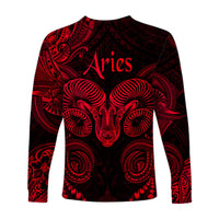 Aries Zodiac Polynesian Long Sleeve Shirt Unique Style - Red LT8 - Polynesian Pride