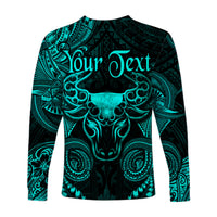 (Custom Personalised) Taurus Zodiac Polynesian Long Sleeve Shirt Unique Style - Turquoise LT8 - Polynesian Pride
