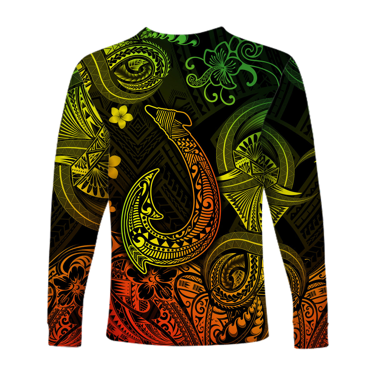 Hawaii Fish Hook Polynesian Long Sleeve Shirt Unique Style - Reggae LT8 - Polynesian Pride