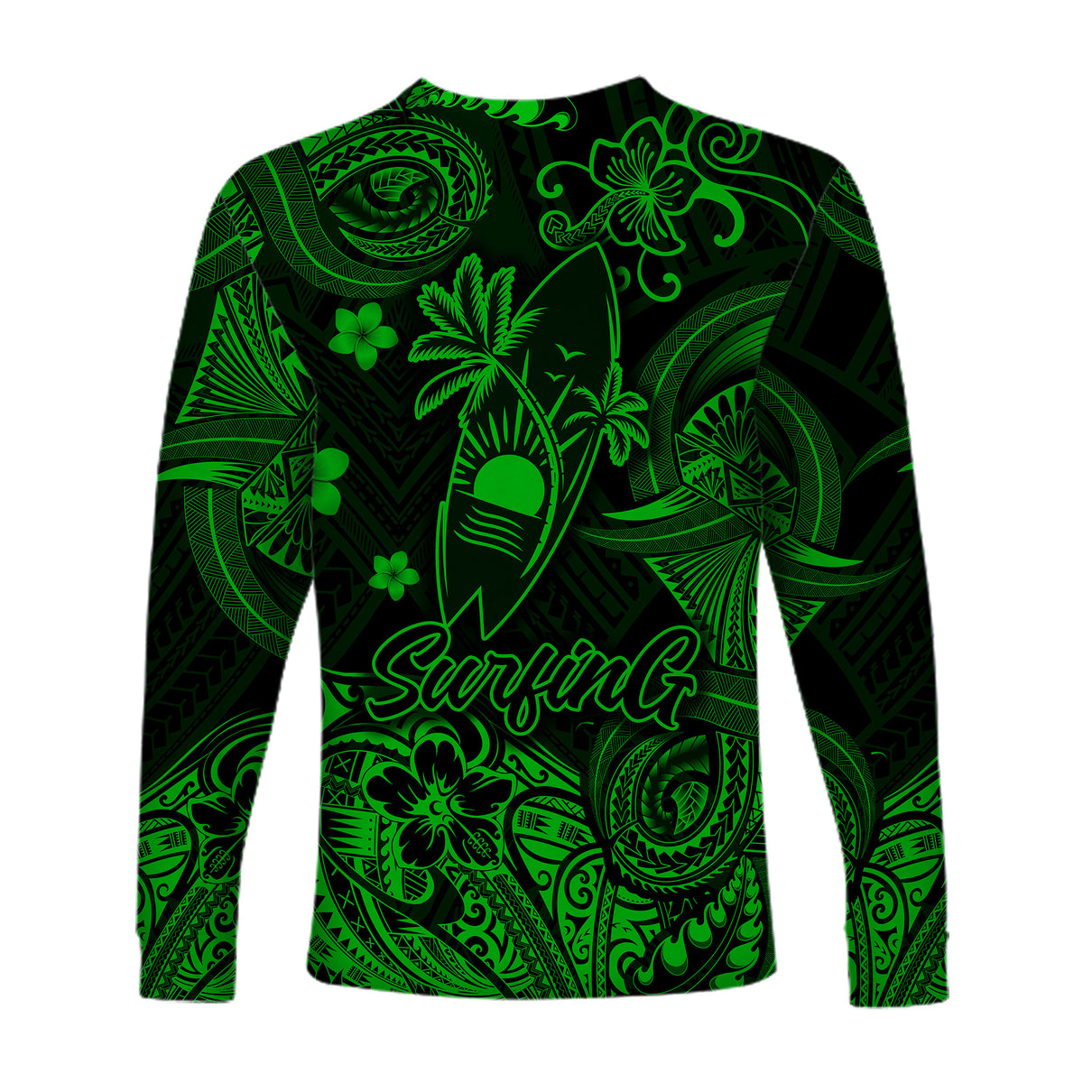Hawaii Surfing Polynesian Long Sleeve Shirt Unique Style - Green LT8 - Polynesian Pride