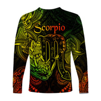 Scorpio Zodiac Polynesian Long Sleeve Shirt Unique Style - Reggae LT8 - Polynesian Pride