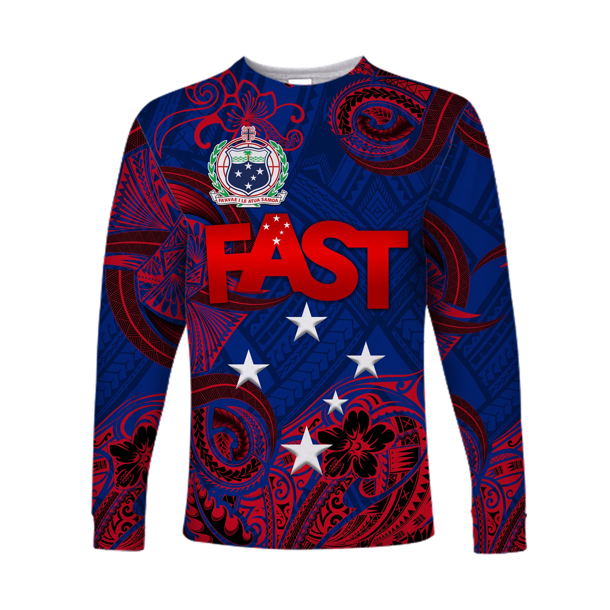 Samoa FAST Party Long Sleeve Shirt Unique Style - NO.2 LT8 Unisex Blue - Polynesian Pride