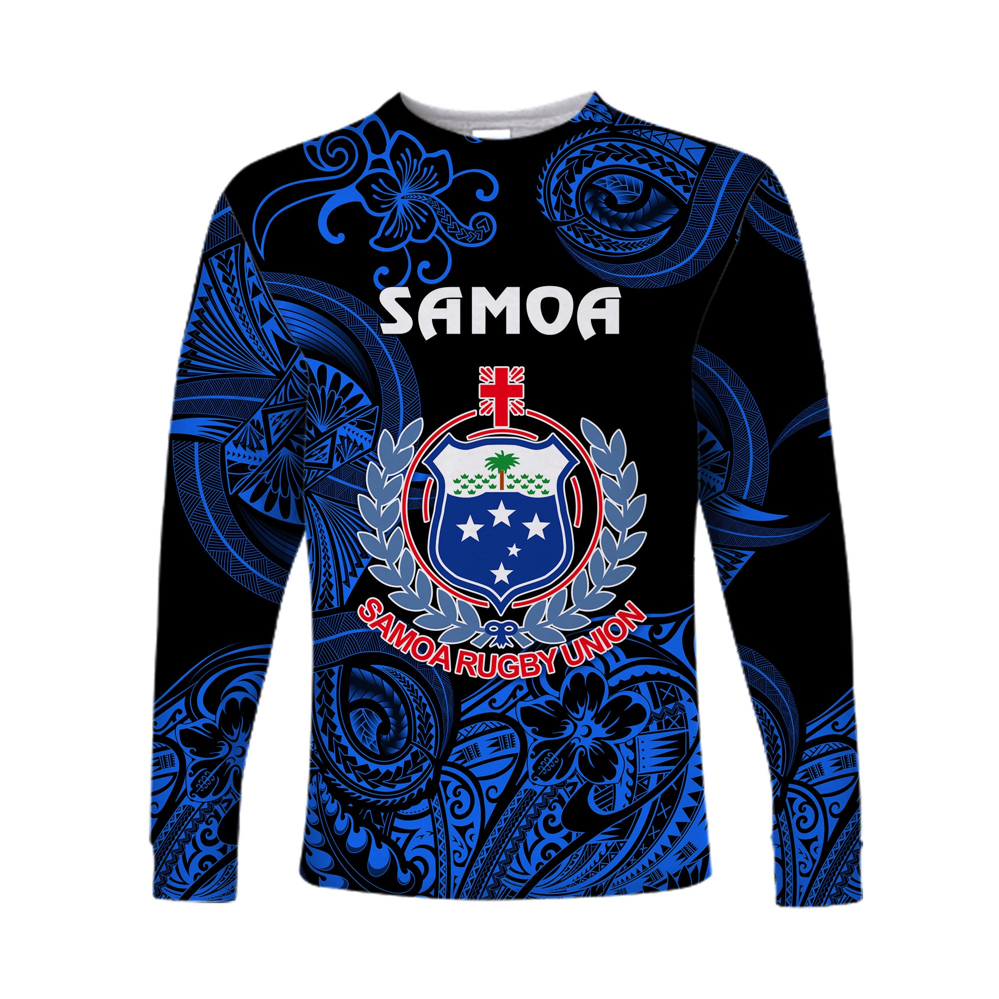 (Custom Personalised) Samoa Manu Long Sleeve Shirt Rugby Unique Style - Black LT8 Unisex Blue - Polynesian Pride