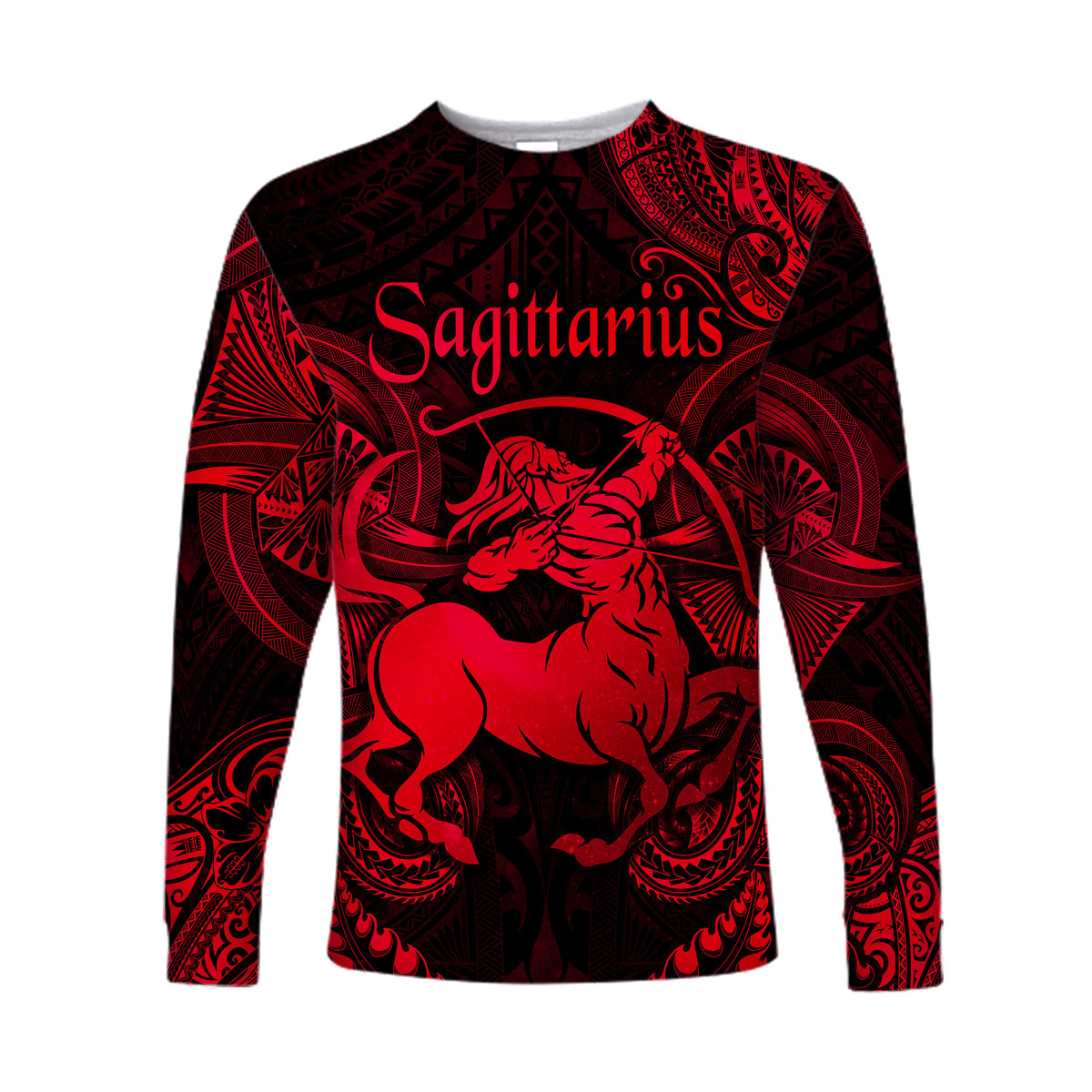 Sagittarius Zodiac Polynesian Long Sleeve Shirt Unique Style - Red LT8 Unisex Red - Polynesian Pride