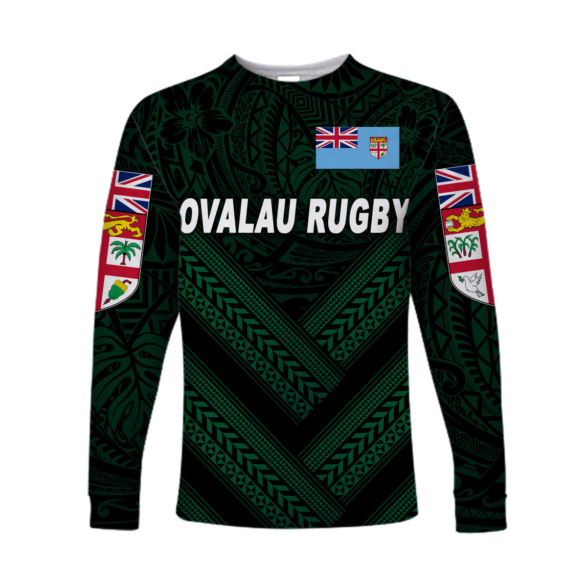 (Custom Personalised) Fiji Ovalau Rugby Long Sleeve Shirts Dark Green Style, Custom Text And Number LT8 - Polynesian Pride