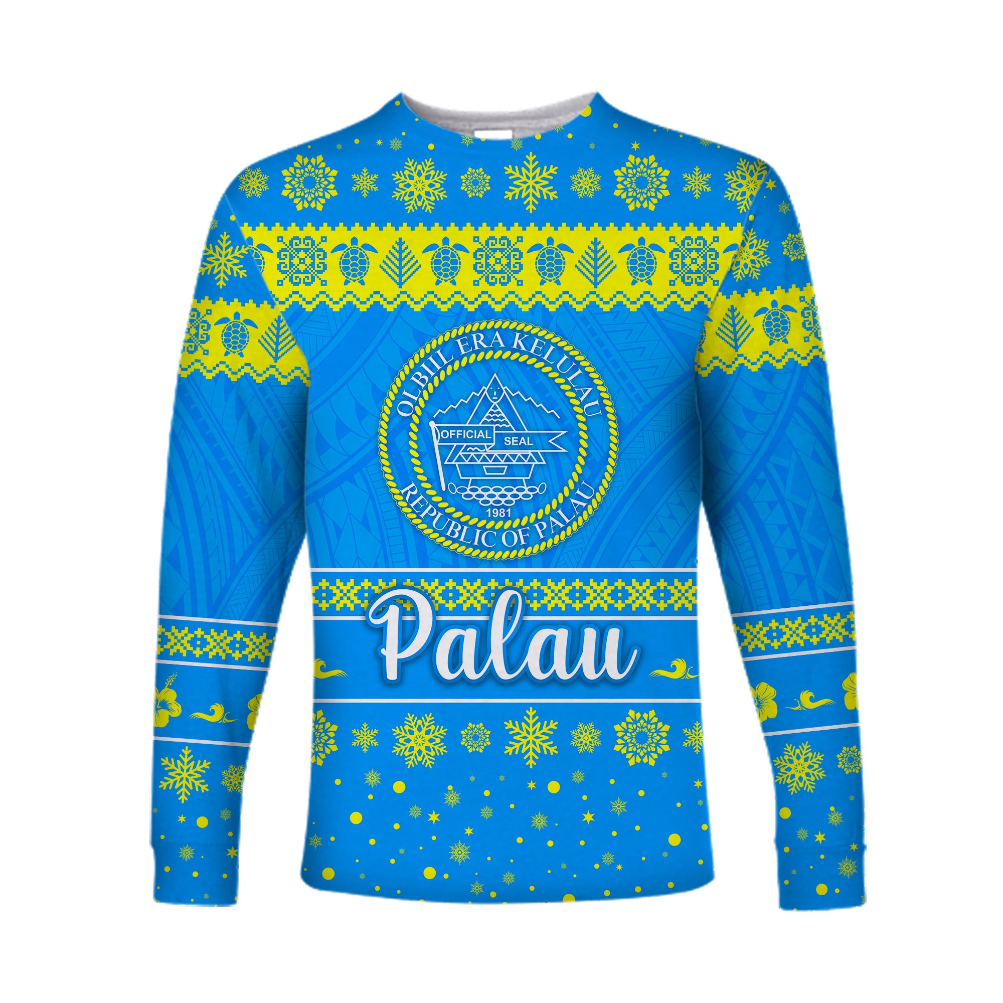 (Custom Personalised) Palau Christmas Long Sleeve Shirt Simple Style LT8 - Polynesian Pride