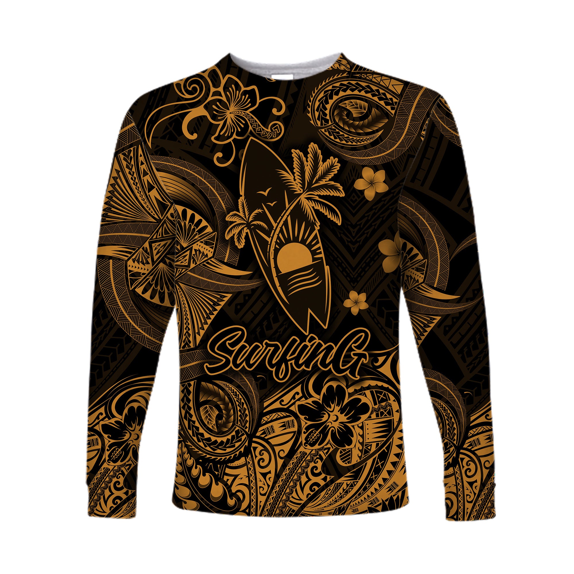 (Custom Personalised) Hawaii Surfing Polynesian Long Sleeve Shirt Unique Style - Gold LT8 - Polynesian Pride