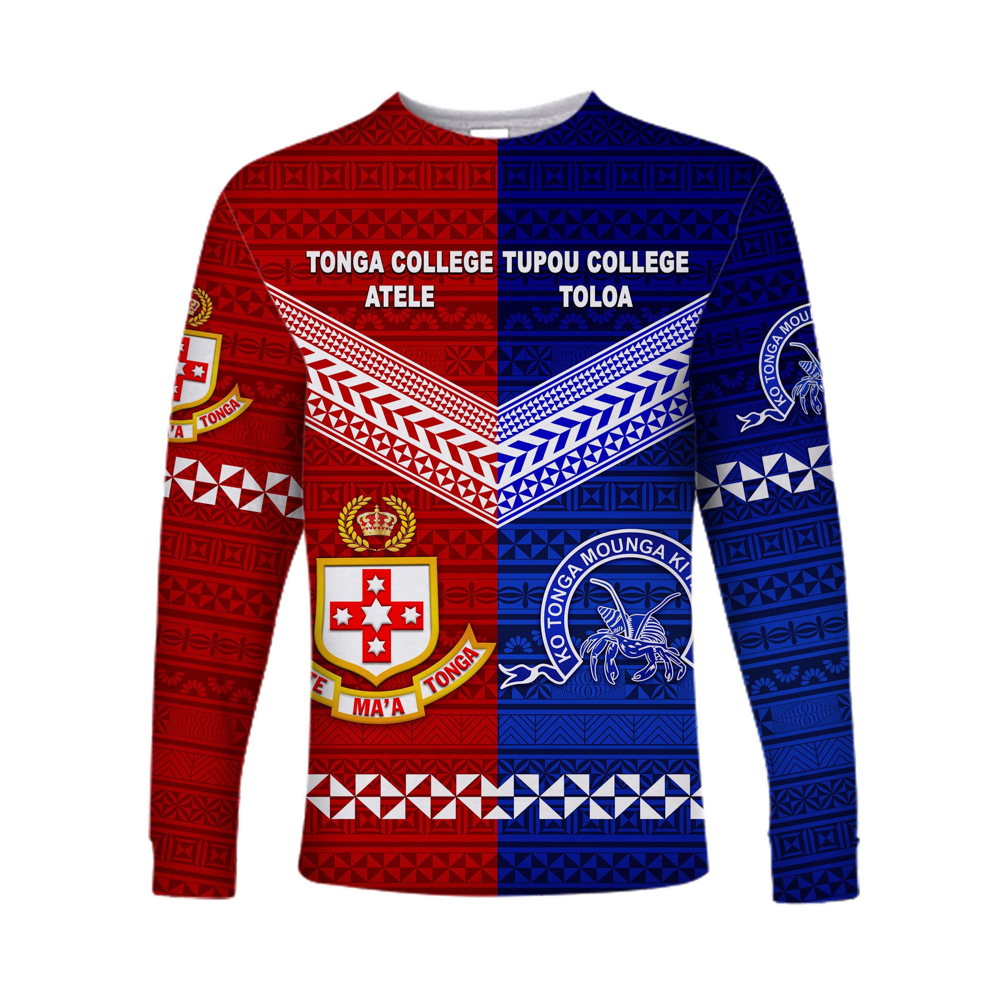 Kolisi Tonga College Atele And Tupou College Toloa Long Sleeve Shirt Together - Original LT8 Unisex Blue - Polynesian Pride