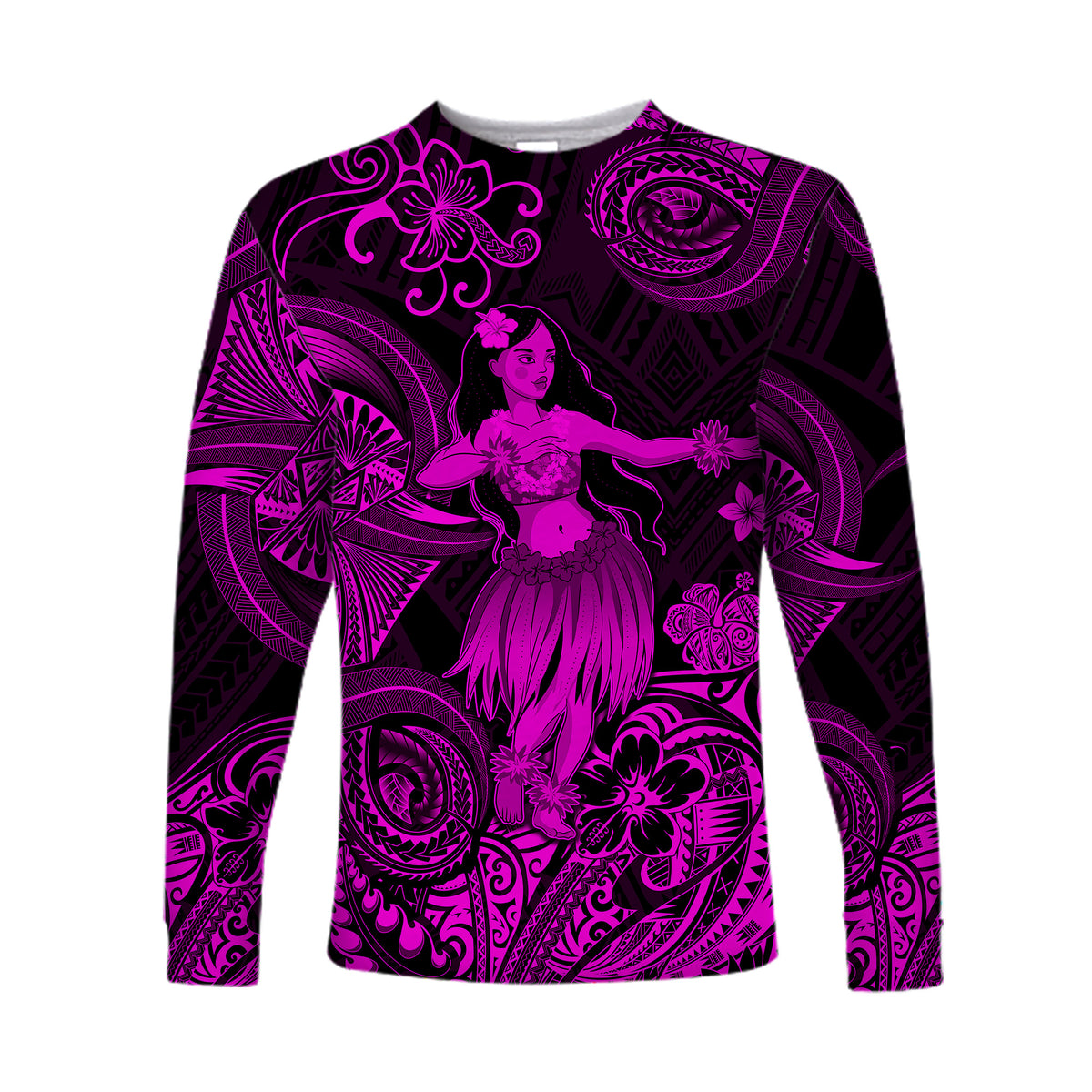 (Custom Personalised) Hawaii Hula Girl Polynesian Long Sleeve Shirt Unique Style - Pink LT8 Unisex Pink - Polynesian Pride