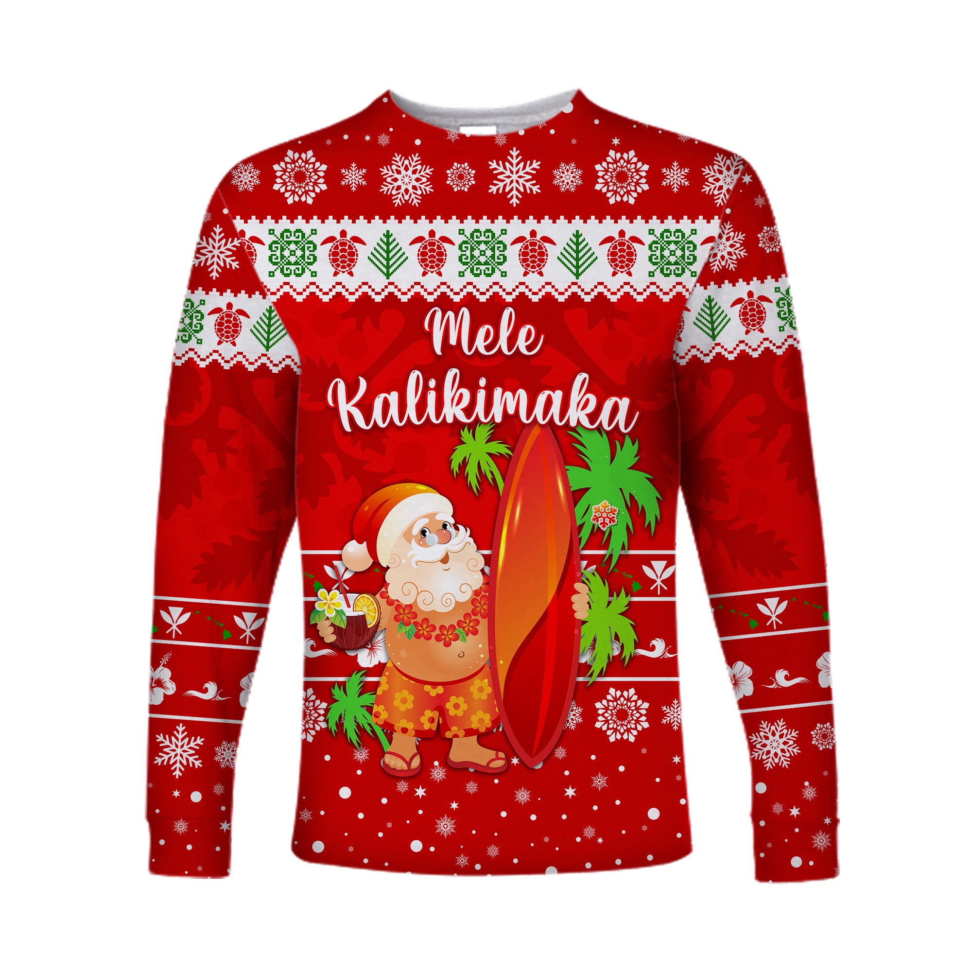 (Custom Personalised) Hawaii Christmas Long Sleeve Shirt Santa Claus Surfing Simple Style - Red LT8 - Polynesian Pride