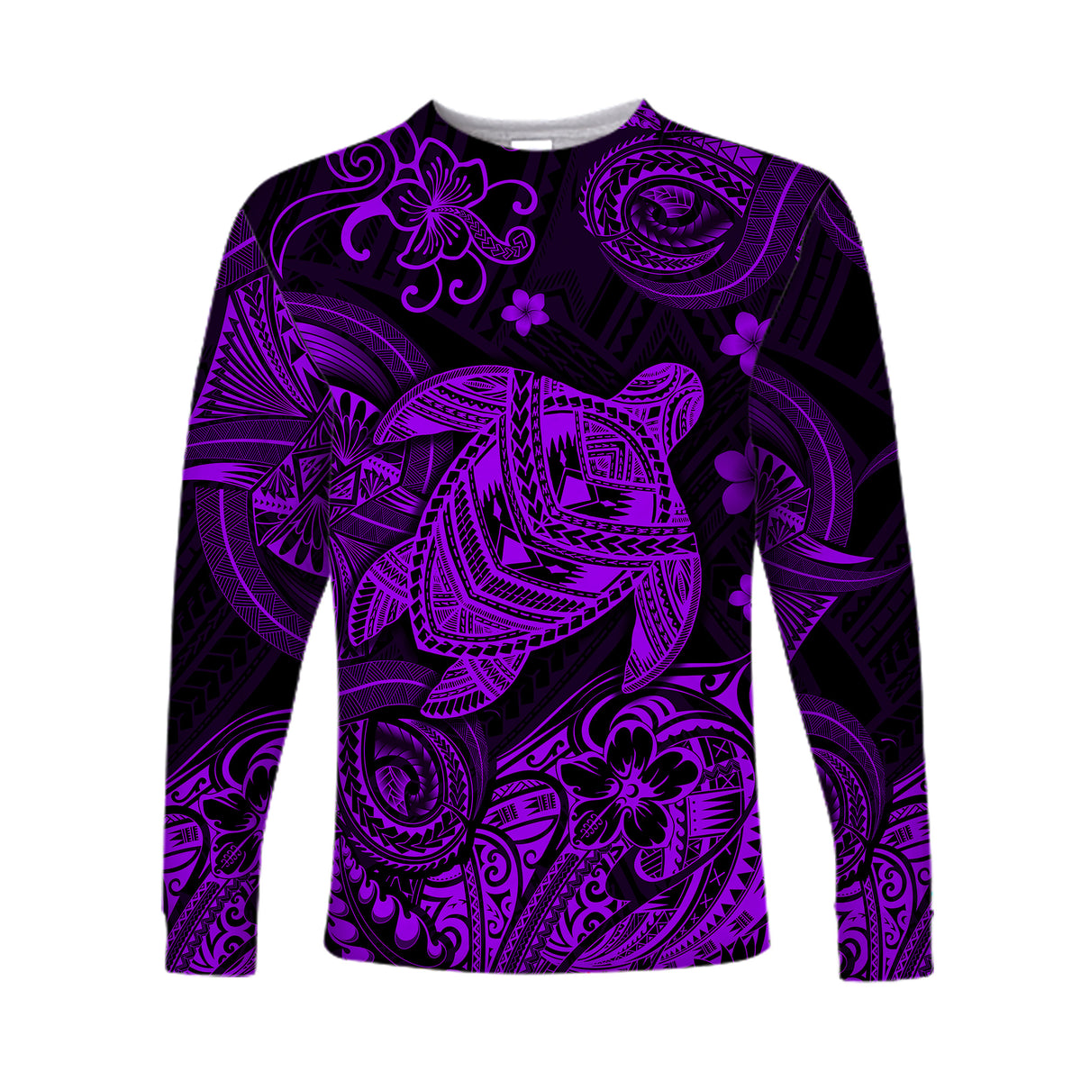 (Custom Personalised) Hawaii Turtle Polynesian Long Sleeve Shirt Plumeria Flower Unique Style - Purple LT8 Unisex Purple - Polynesian Pride
