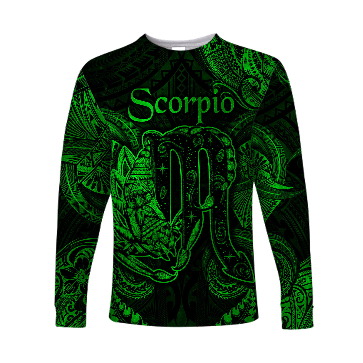 Scorpio Zodiac Polynesian Long Sleeve Shirt Unique Style - Green LT8 Unisex Green - Polynesian Pride