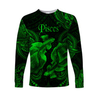 Pisces Zodiac Polynesian Long Sleeve Shirt Unique Style - Green LT8 Unisex Green - Polynesian Pride