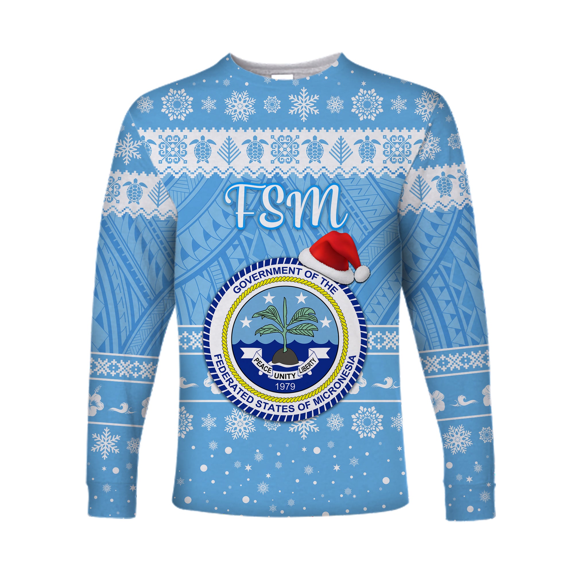 (Custom Personalised) Federated States of Micronesia Christmas Long Sleeve Shirt Simple Style - FSM Seal LT8 Unisex Blue - Polynesian Pride