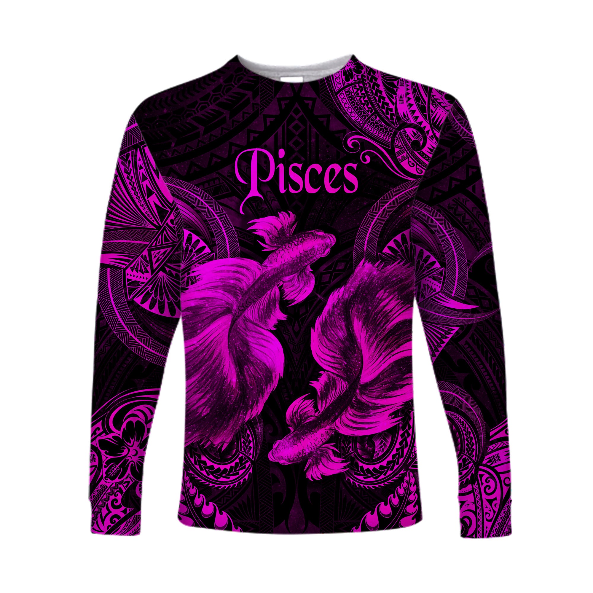 Pisces Zodiac Polynesian Long Sleeve Shirt Unique Style - Pink LT8 Unisex Pink - Polynesian Pride
