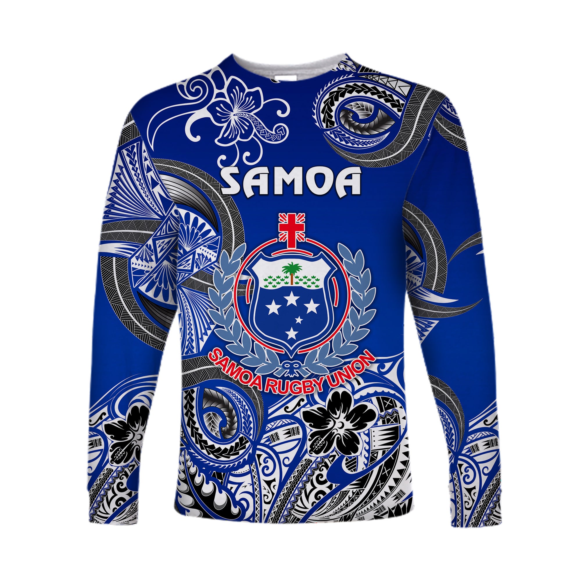 (Custom Personalised) Samoa Manu Long Sleeve Shirt Rugby Unique Style - Blue White LT8 Unisex Blue - Polynesian Pride