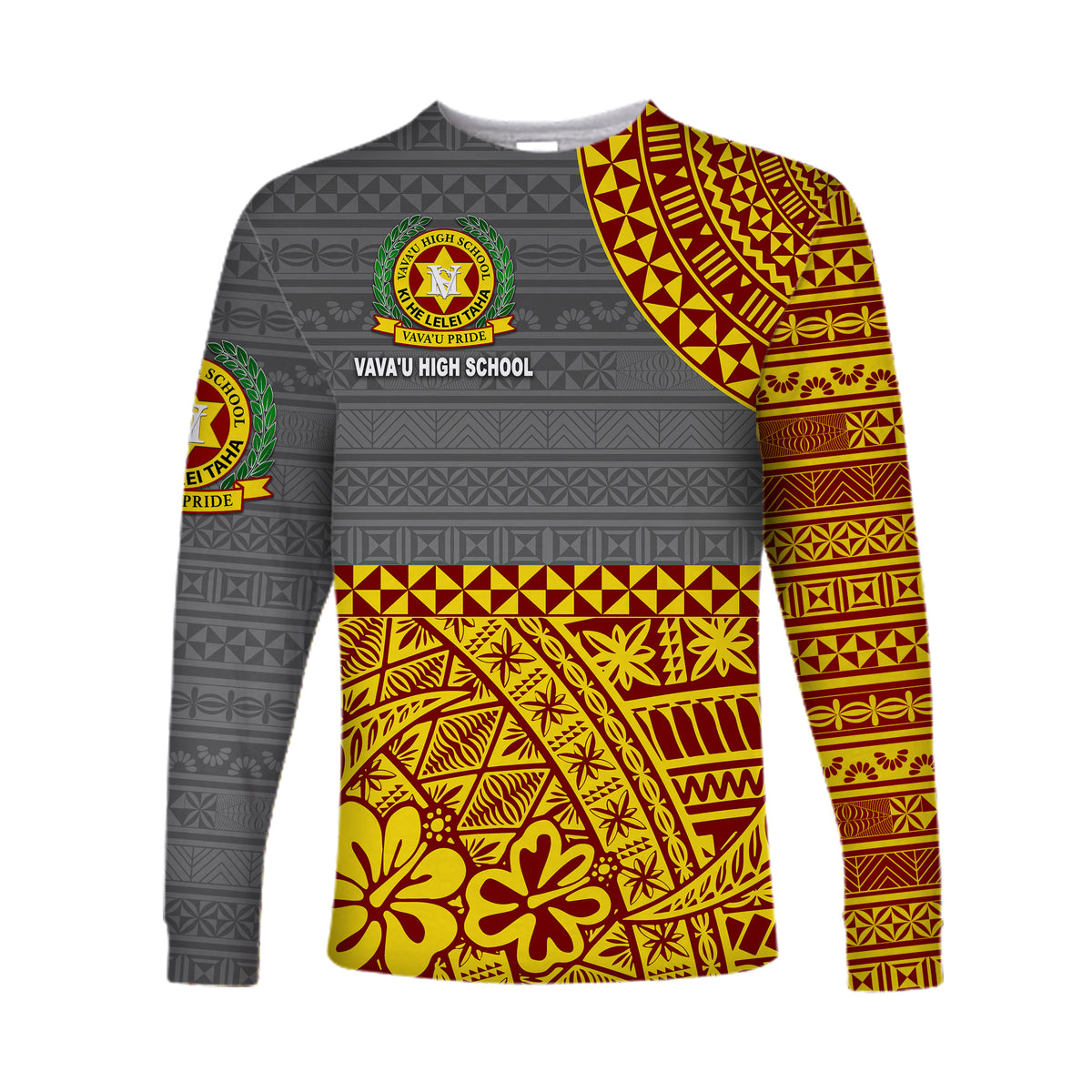 (Custom Personalised) Tonga Vava'u High School Long Sleeve Shirt Kupesi Vibes - Grey LT8 - Polynesian Pride