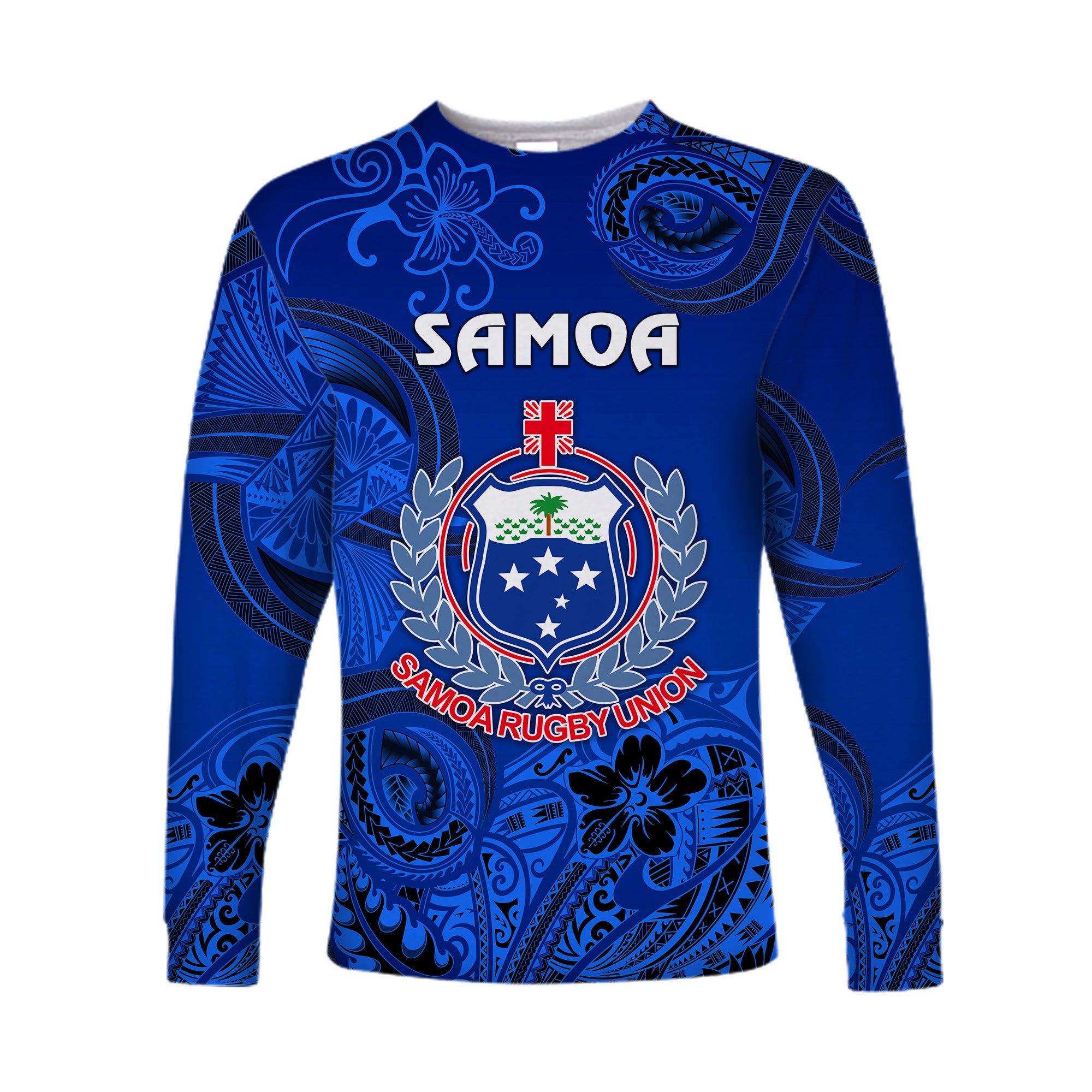 Samoa Manu Long Sleeve Shirt Rugby Unique Style - Full Blue LT8 Unisex Blue - Polynesian Pride