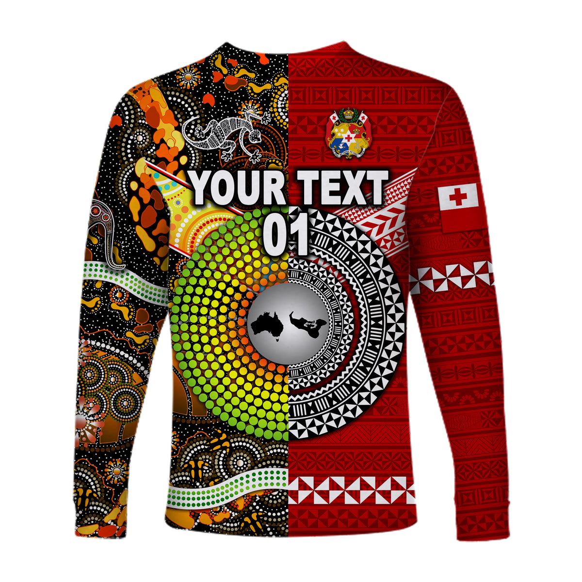 (Custom Personalised) Tonga Ngatu And Australia Aboriginal Long Sleeve Shirts Together, Custom Text And Number LT8 - Polynesian Pride